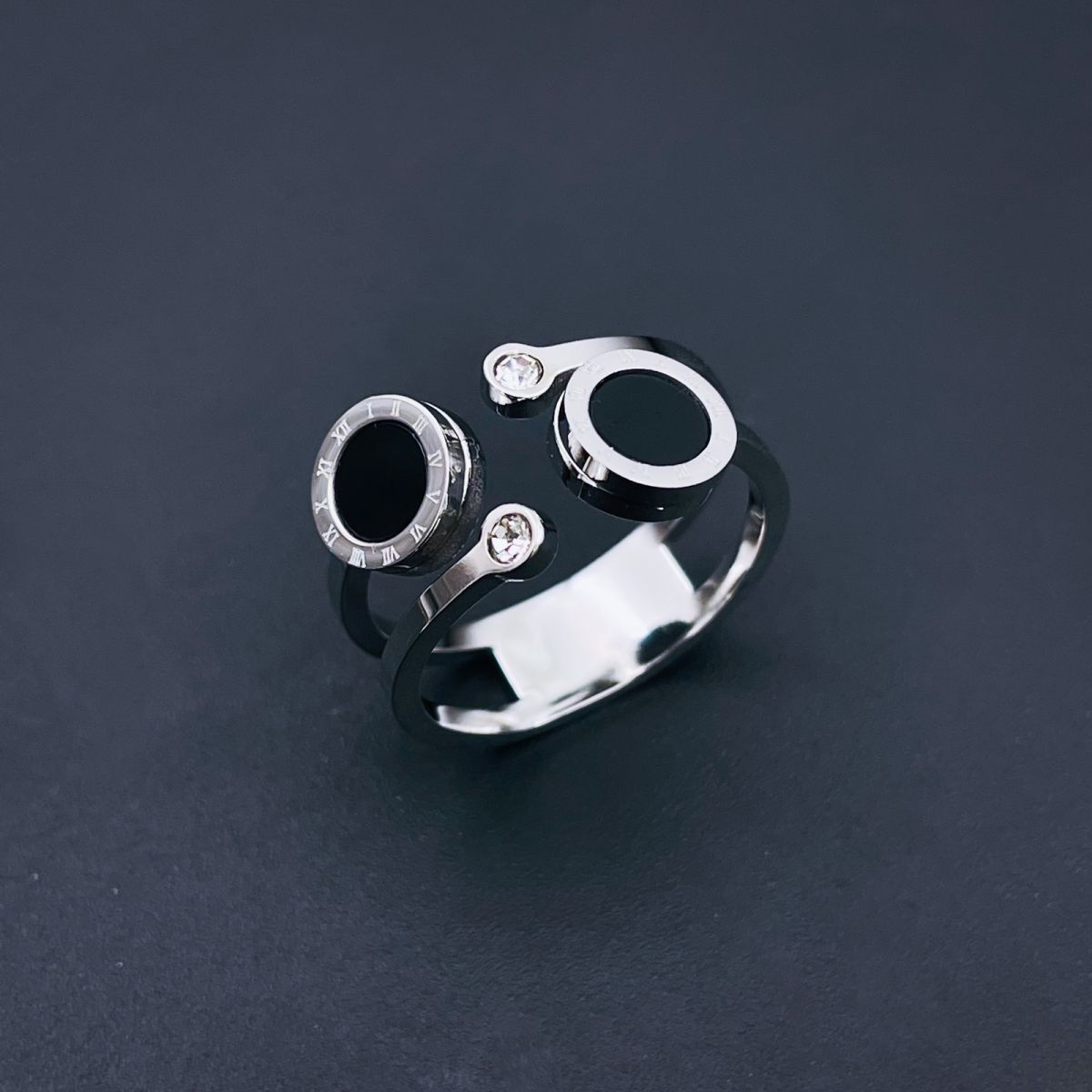 Roman Numbers Double Circle Silver Stainless Steel Ring for Women Main image