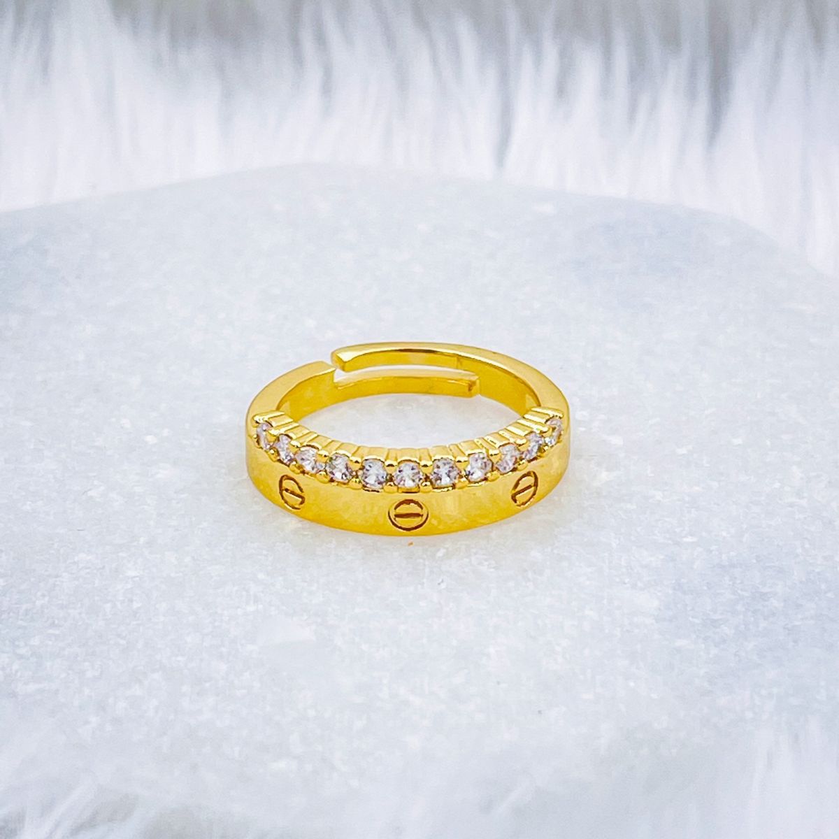 Screw Nail Copper Cubic Zirconia 18K Gold Open Back Ring Women Bulk Main image
