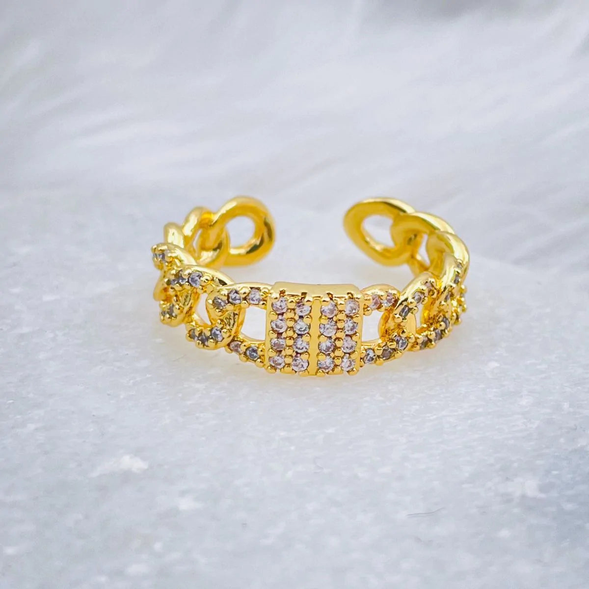 Studded Curb 18K Gold Copper Open Back Free Size Ring For Women Bulk Main image