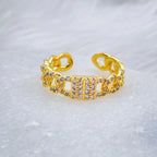 Studded Curb 18K Gold Copper Open Back Free Size Ring For Women Bulk