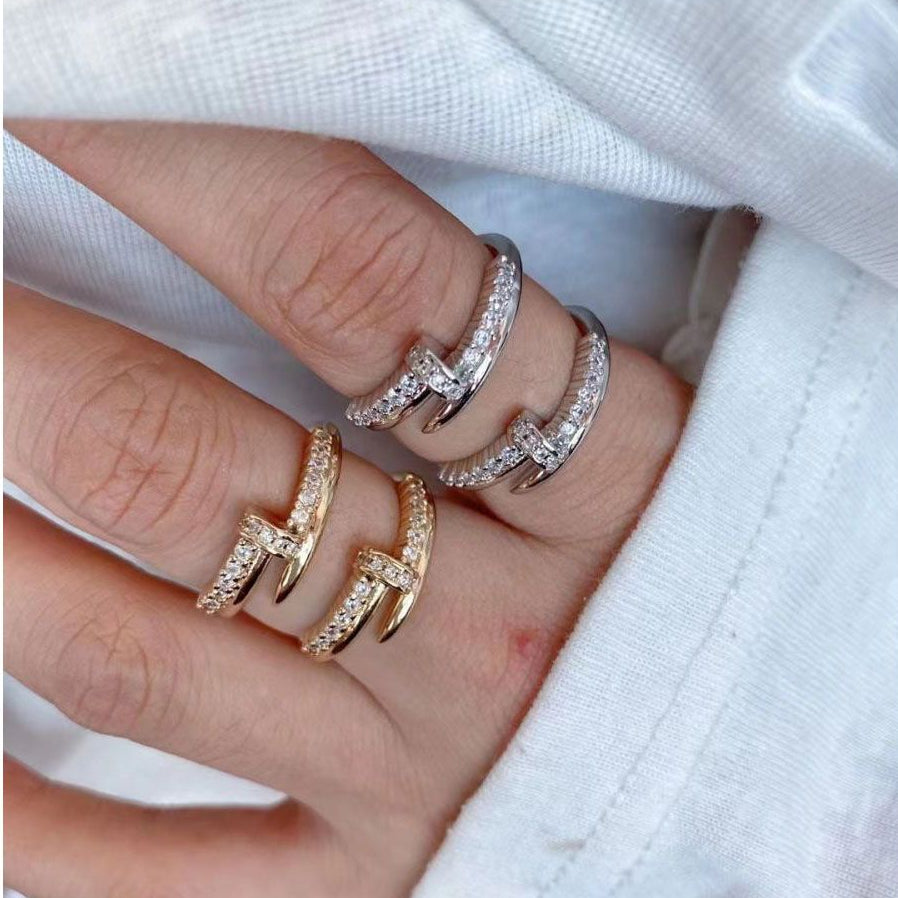 Nail Screw CZ 18K Gold Silver Anti Tarnish Free Size Ring Bulk Main image