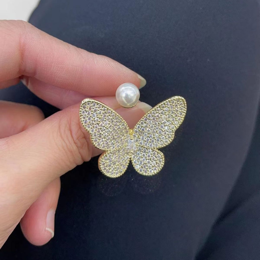Butterfly Pearl Cubic Zirconia 18K Gold Copper Free Size Ring Bulk