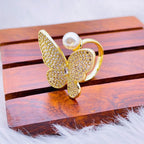 Butterfly Pearl Cubic Zirconia 18K Gold Copper Free Size Ring Bulk