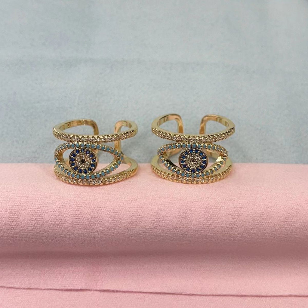 Evil Eye Blue Cubic Zirconia 18K Gold Copper Free Size Ring Women Bulk