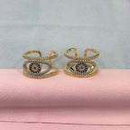 Evil Eye Blue Cubic Zirconia 18K Gold Copper Free Size Ring Women Bulk