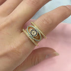 Evil Eye Blue Cubic Zirconia 18K Gold Copper Free Size Ring Women Bulk