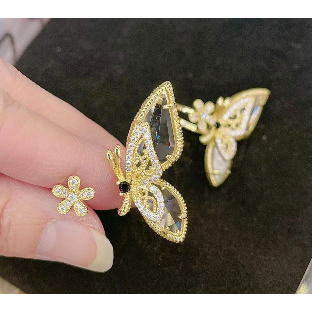 Butterfly Flower CZ Crystal 18K Gold Copper Free Size Ring Bulk