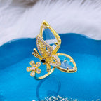 Butterfly Flower CZ Crystal 18K Gold Copper Free Size Ring Bulk