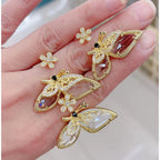 Butterfly Flower CZ Crystal 18K Gold Copper Free Size Ring Bulk