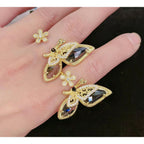 Butterfly Flower CZ Crystal 18K Gold Copper Free Size Ring Bulk