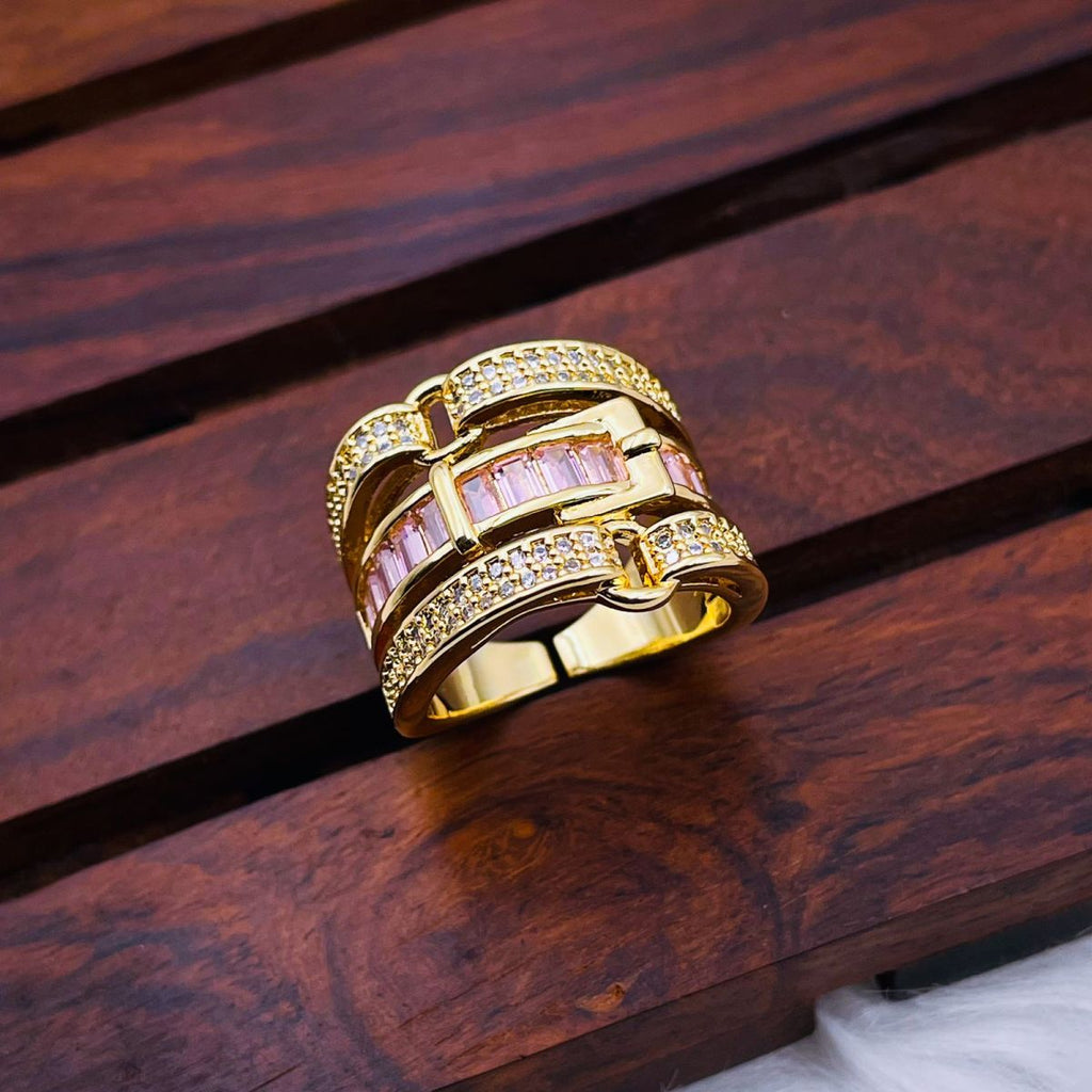 Belt Buckle Cubic Zirconia 18K Gold Copper Open Back Ring Women Bulk