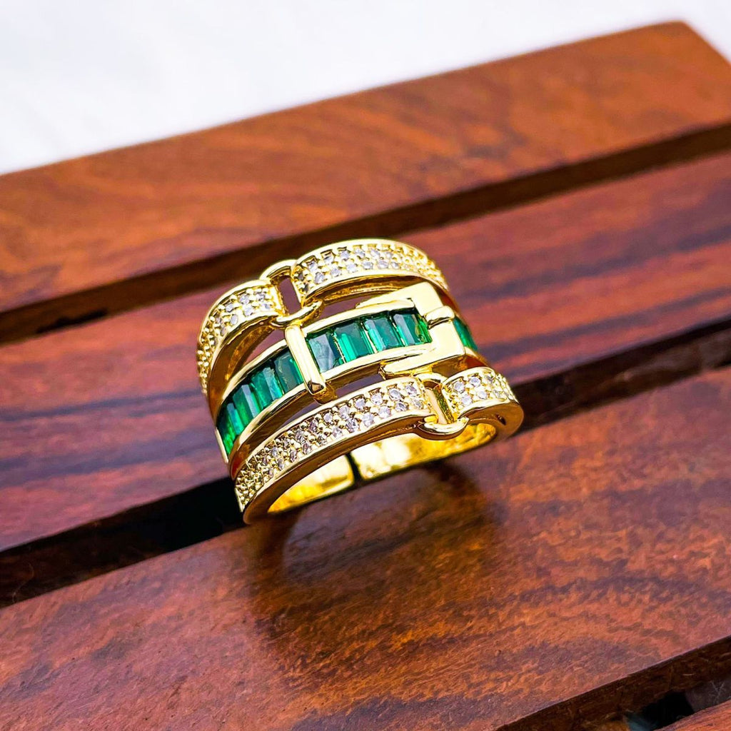 Belt Buckle Cubic Zirconia 18K Gold Copper Open Back Ring Women Bulk