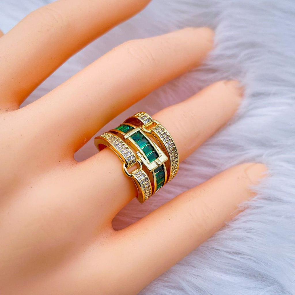 Belt Buckle Cubic Zirconia 18K Gold Copper Open Back Ring Women Bulk