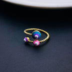 Purple Pink Evil Eye Enamel 18K Gold Copper Adjustable Ring Women Bulk