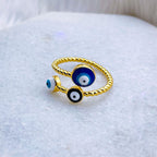 Purple Pink Evil Eye Enamel 18K Gold Copper Adjustable Ring Women Bulk