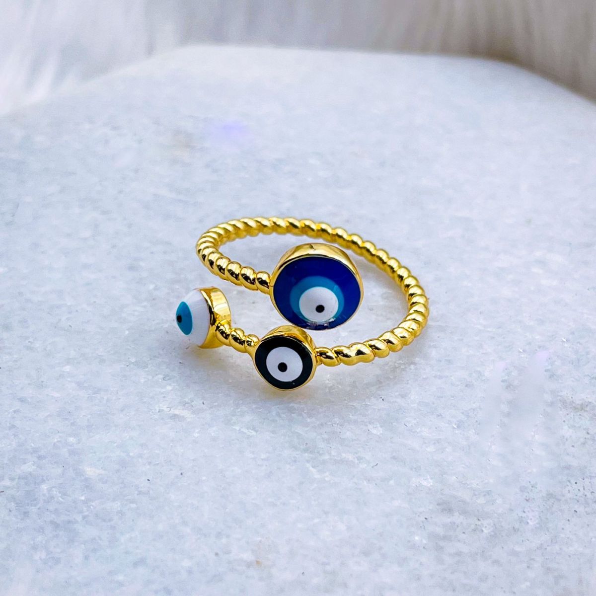 Purple Pink Evil Eye Enamel 18K Gold Copper Adjustable Ring Women Bulk
