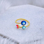 Purple Pink Evil Eye Enamel 18K Gold Copper Adjustable Ring Women Bulk