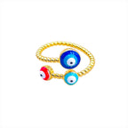 Purple Pink Evil Eye Enamel 18K Gold Copper Adjustable Ring Women Bulk