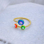 Purple Pink Evil Eye Enamel 18K Gold Copper Adjustable Ring Women Bulk
