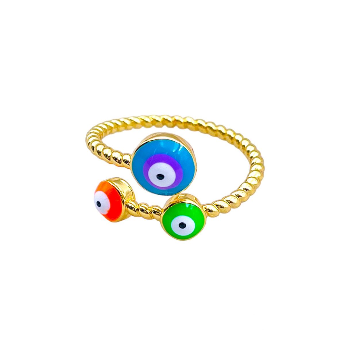 Purple Pink Evil Eye Enamel 18K Gold Copper Adjustable Ring Women Bulk