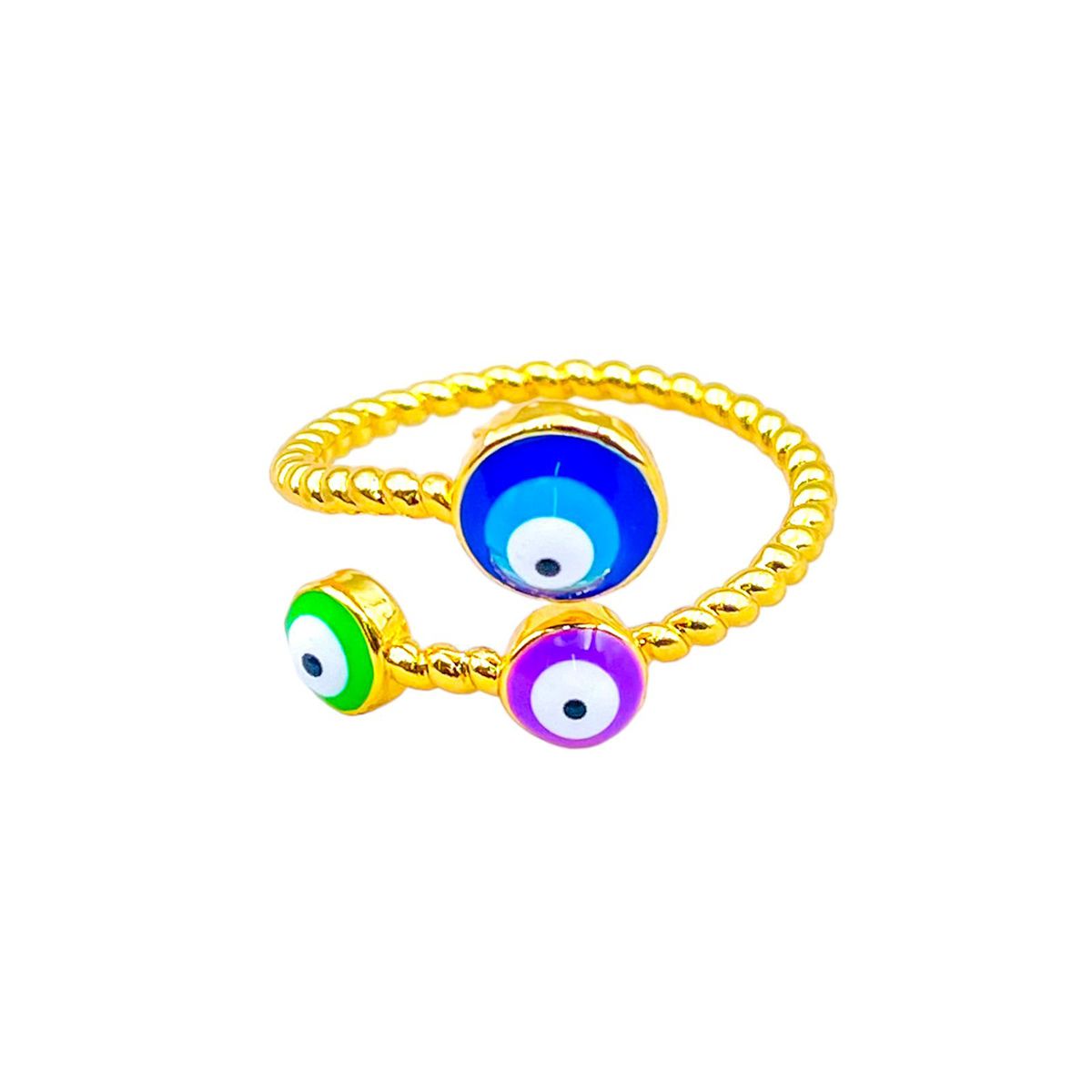Purple Pink Evil Eye Enamel 18K Gold Copper Adjustable Ring Women Bulk