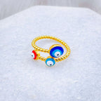 Purple Pink Evil Eye Enamel 18K Gold Copper Adjustable Ring Women Bulk