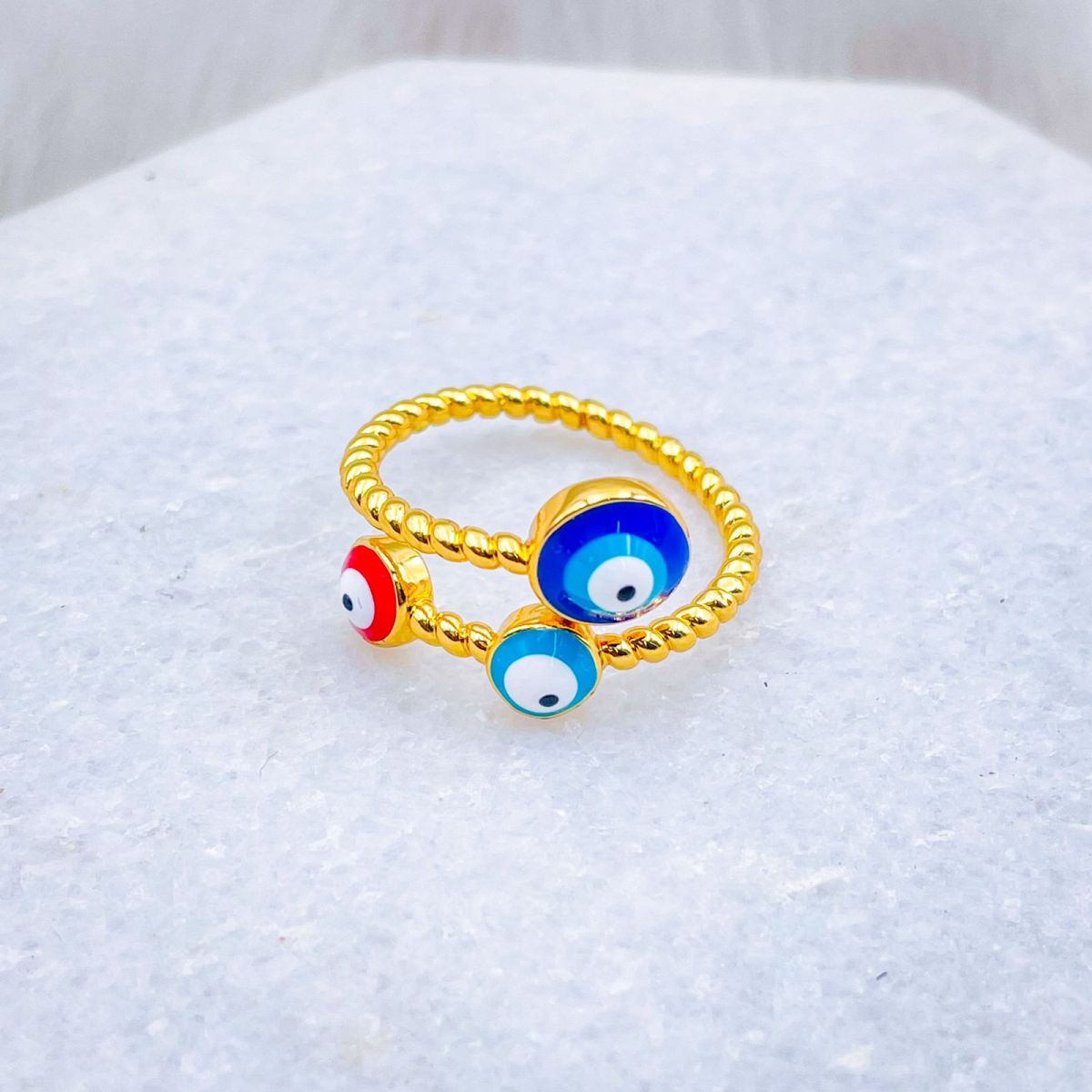 Purple Pink Evil Eye Enamel 18K Gold Copper Adjustable Ring Women Bulk