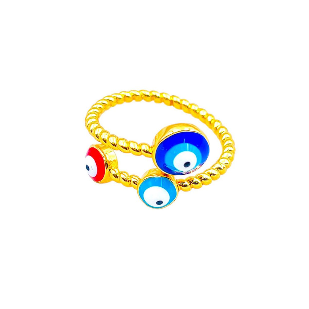 Purple Pink Evil Eye Enamel 18K Gold Copper Adjustable Ring Women Bulk