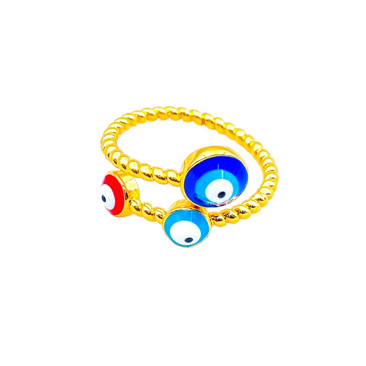 Purple Pink Evil Eye Enamel 18K Gold Copper Adjustable Ring Women Bulk