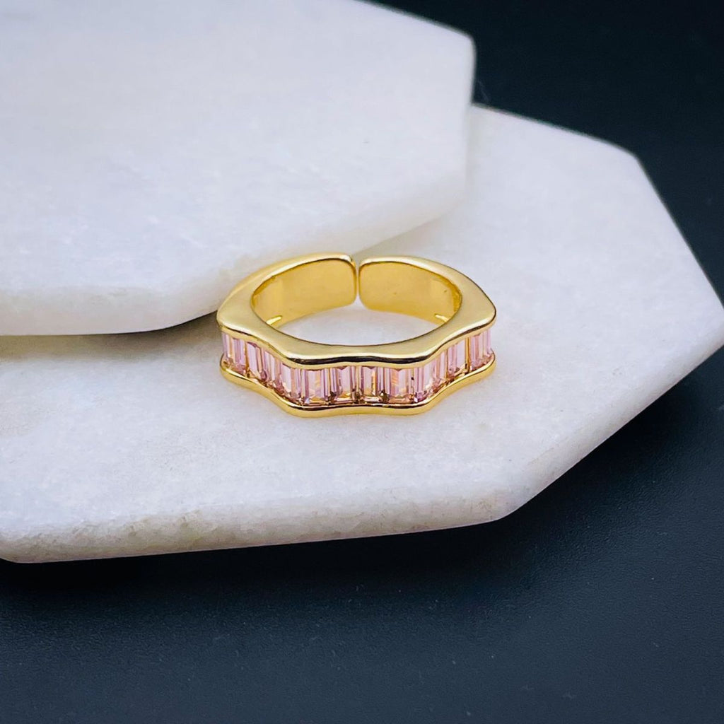 Ruby Pink Baguette Invisible Set Gold Anti Tarnish Open Back Ring Bulk