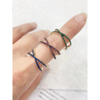 Criss Cross Over Blue Zircon 18K Gold Copper Free Size Ring Women Bulk