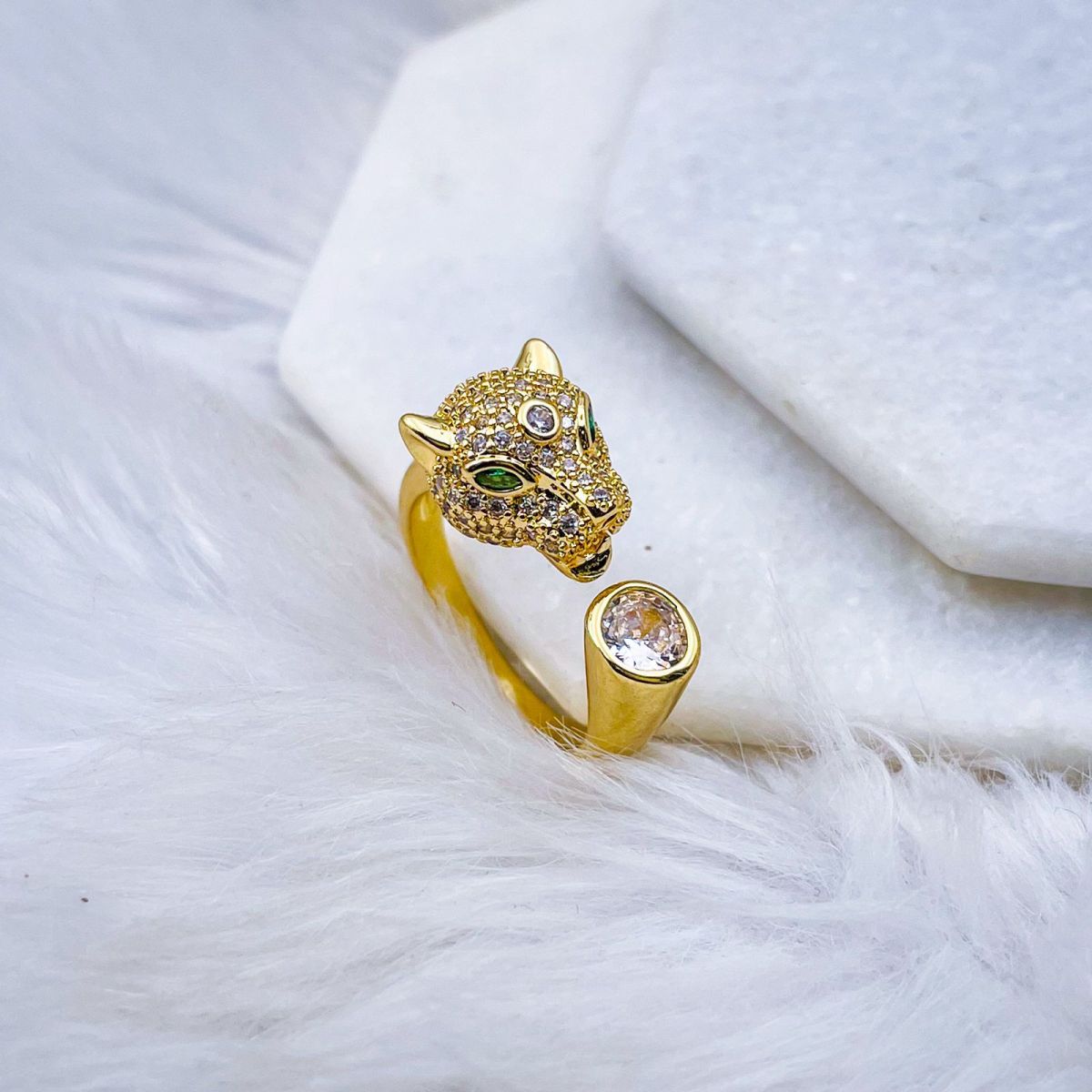 Panther Leopard Cubic Zirconia 18K Gold Free Size Ring For Women Bulk