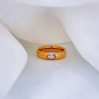 Oval Emerald Cubic Zirconia Rose Gold Stainless Steel Band Ring Bulk
