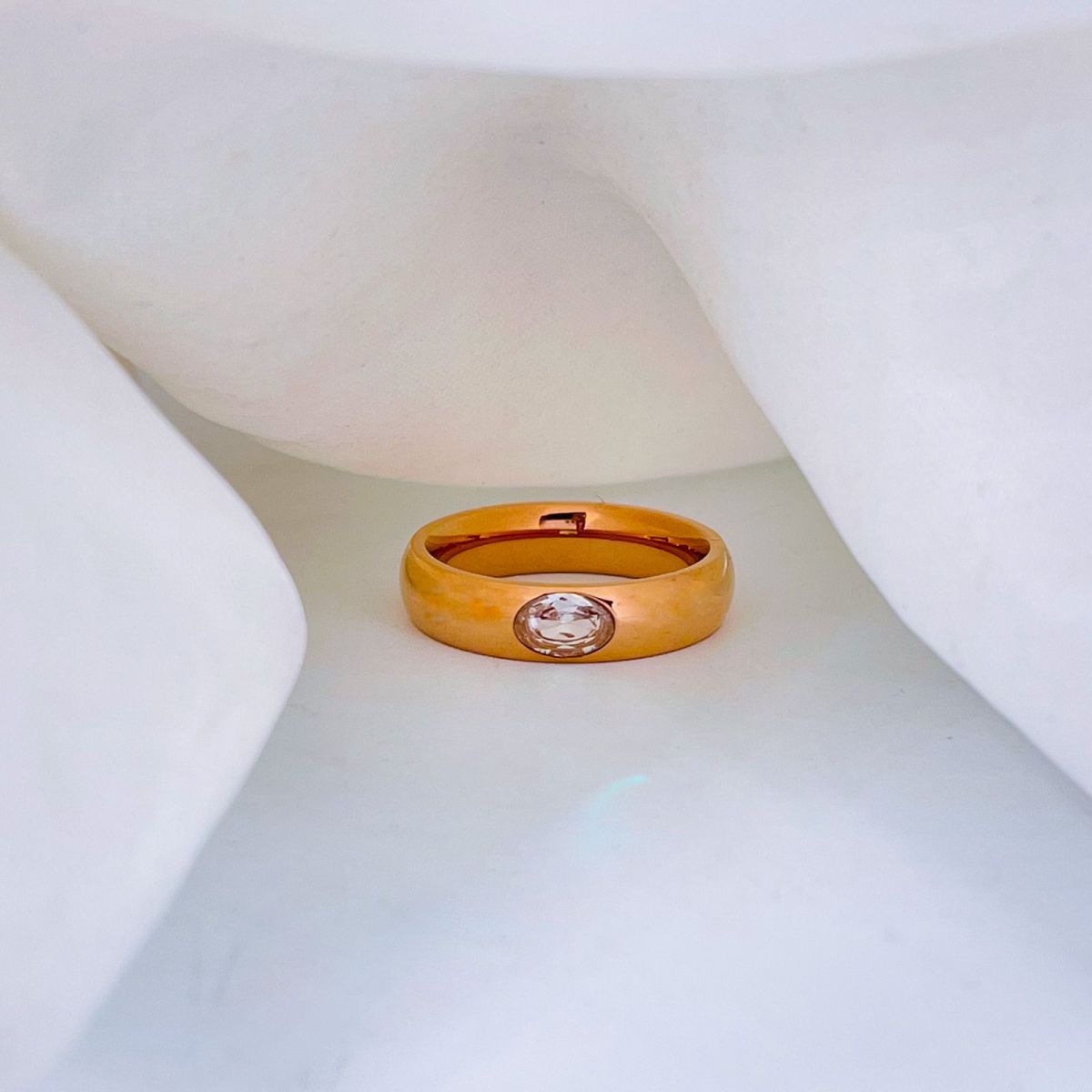 Oval Emerald Cubic Zirconia Rose Gold Stainless Steel Band Ring Bulk