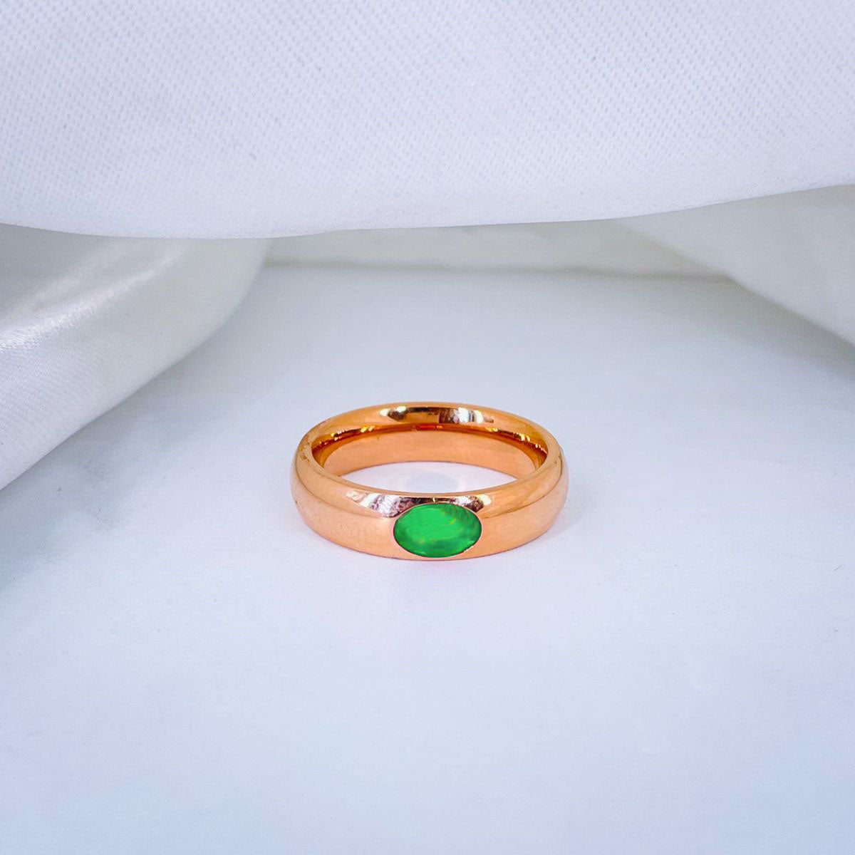 Oval Emerald Cubic Zirconia Rose Gold Stainless Steel Band Ring Bulk Secondary image