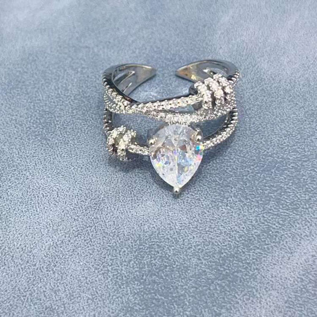 Fancy Pear Zircon Silver Anti Tarnish Free Size Ring For Women Bulk