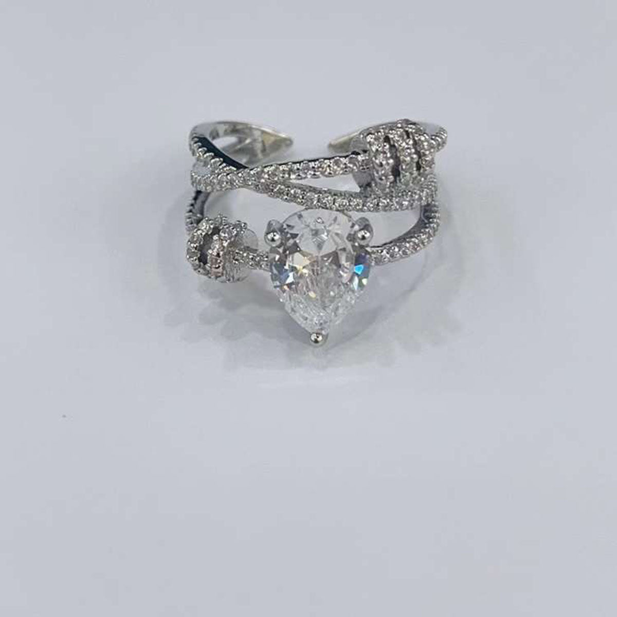 Fancy Pear Zircon Silver Anti Tarnish Free Size Ring For Women Bulk Main image