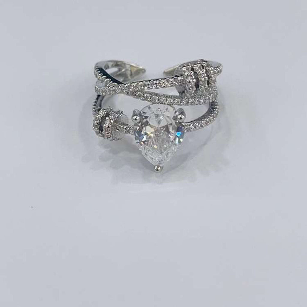 Fancy Pear Zircon Silver Anti Tarnish Free Size Ring For Women Bulk