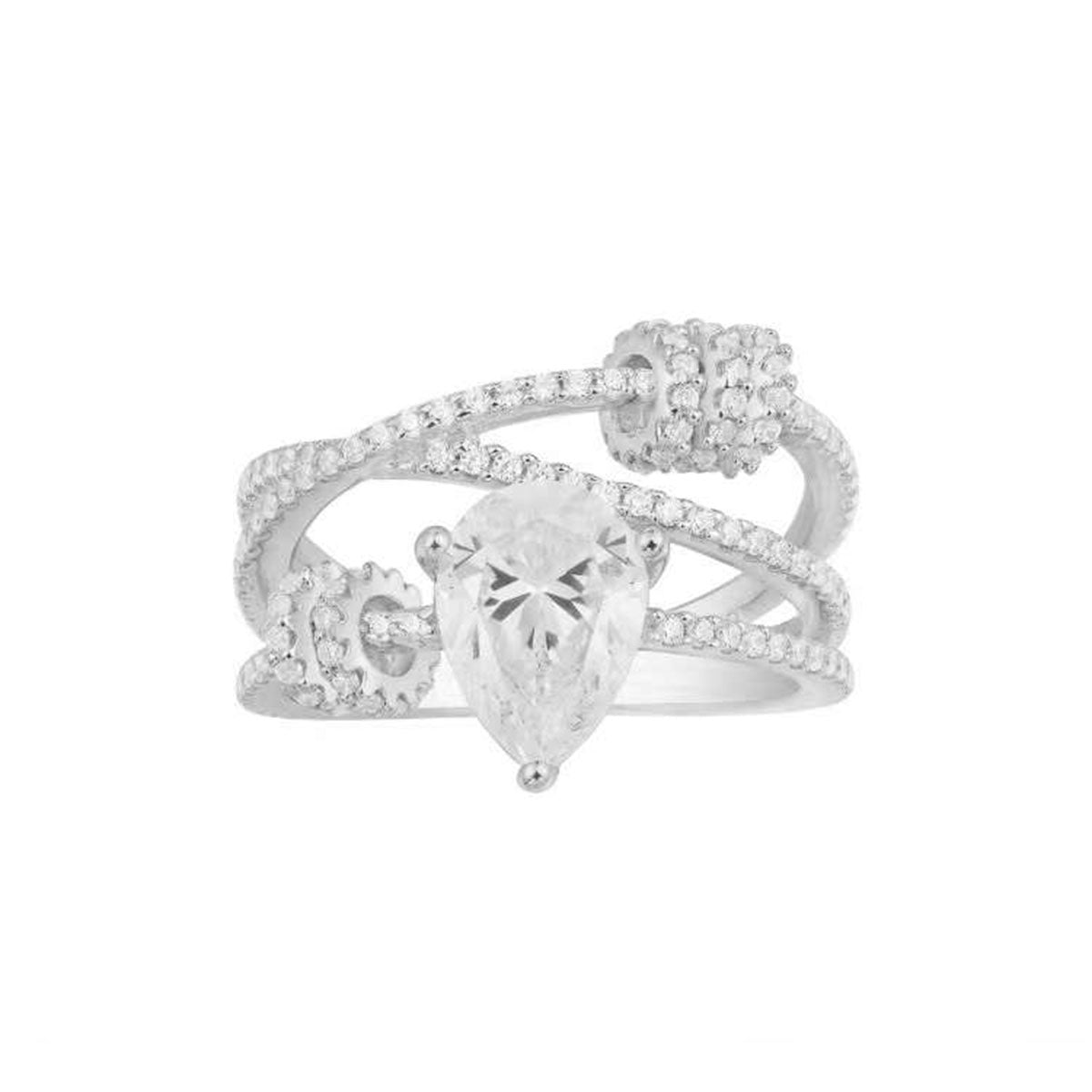 Fancy Pear Zircon Silver Anti Tarnish Free Size Ring For Women Bulk Secondary image