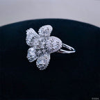 Rafflesia Baguette Flower Cubic Zirconia Silver Free Size Ring Bulk