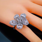 Rafflesia Baguette Flower Cubic Zirconia Silver Free Size Ring Bulk