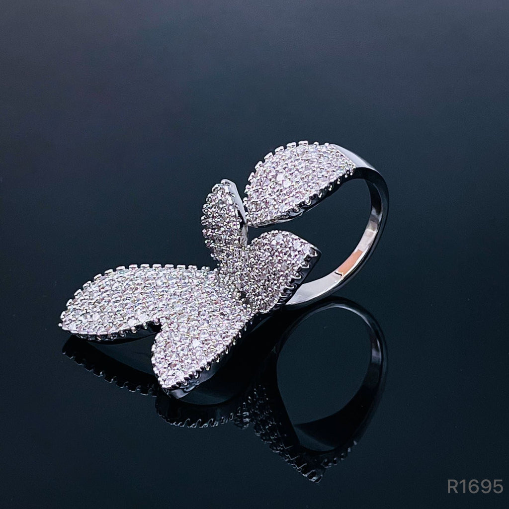 Butterfly Flower Cubic Zirconia Silver Free Size Ring For Women Bulk