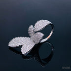Butterfly Flower Cubic Zirconia Silver Free Size Ring For Women Bulk
