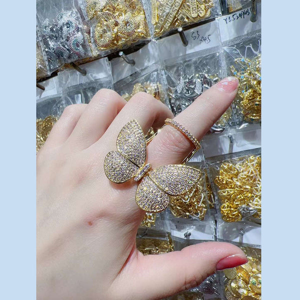 Moving Flying Fidget Butterfly 18K Gold Open Back Free Size Ring Bulk Main image