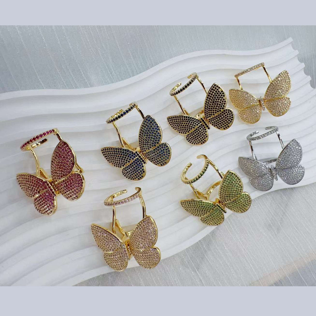 Moving Flying Fidget Butterfly 18K Gold Open Back Free Size Ring Bulk