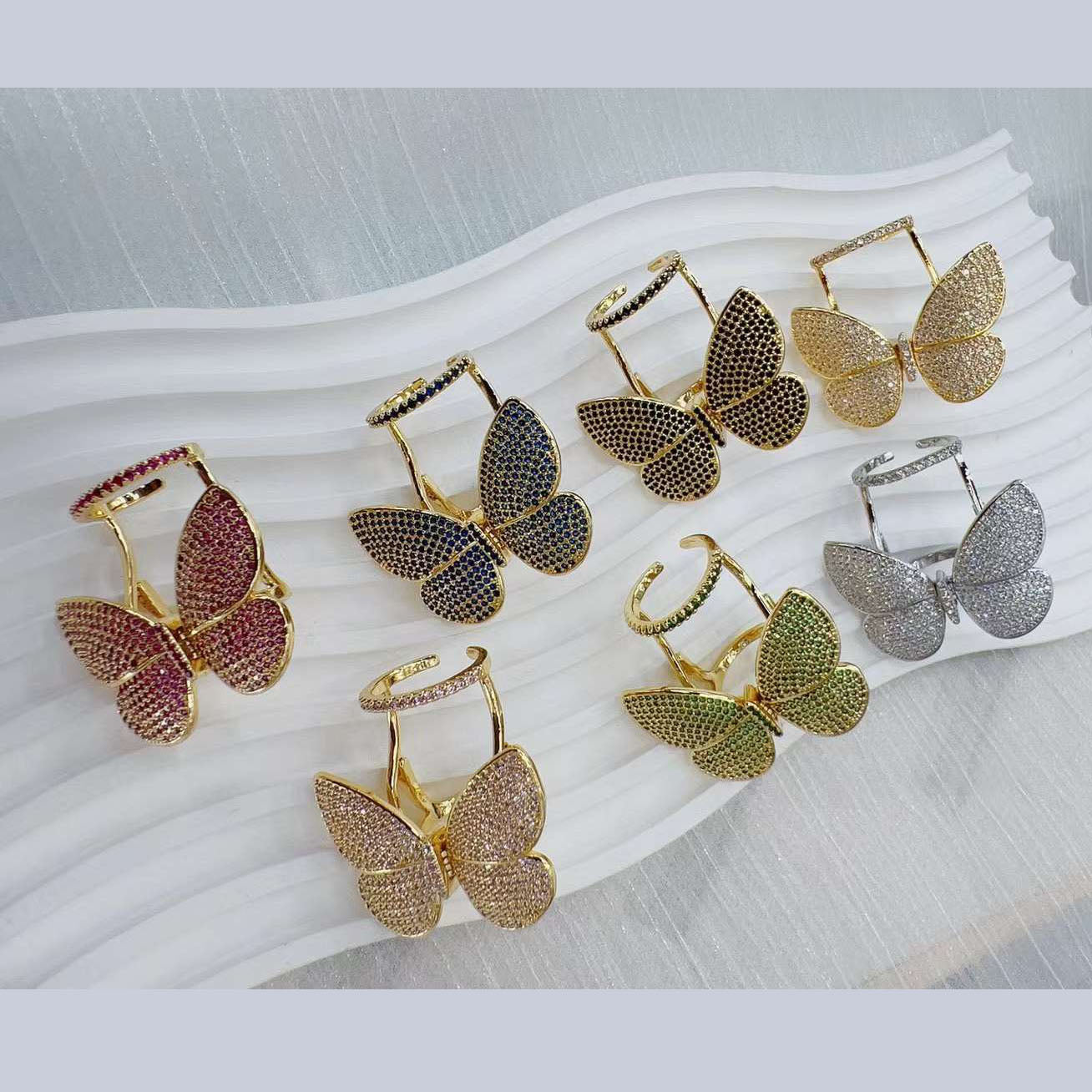 Moving Flying Fidget Butterfly 18K Gold Open Back Free Size Ring Bulk
