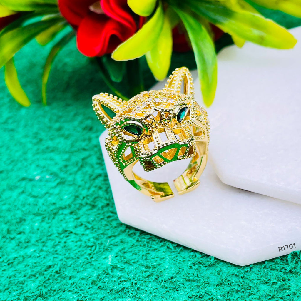 Tiger Panther Cubic Zirconia 18K Gold Anti Tarnish Open Back Ring Bulk