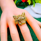 Tiger Panther Cubic Zirconia 18K Gold Anti Tarnish Open Back Ring Bulk