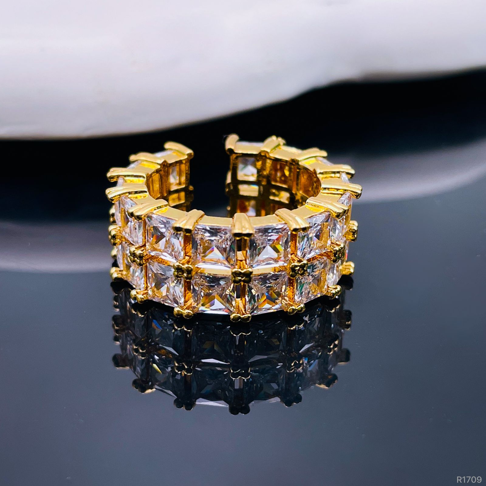 Dual Princess Cubic Zirconia Eternity 18K Gold Open Back Ring Bulk
