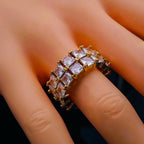 Dual Princess Cubic Zirconia Eternity 18K Gold Open Back Ring Bulk